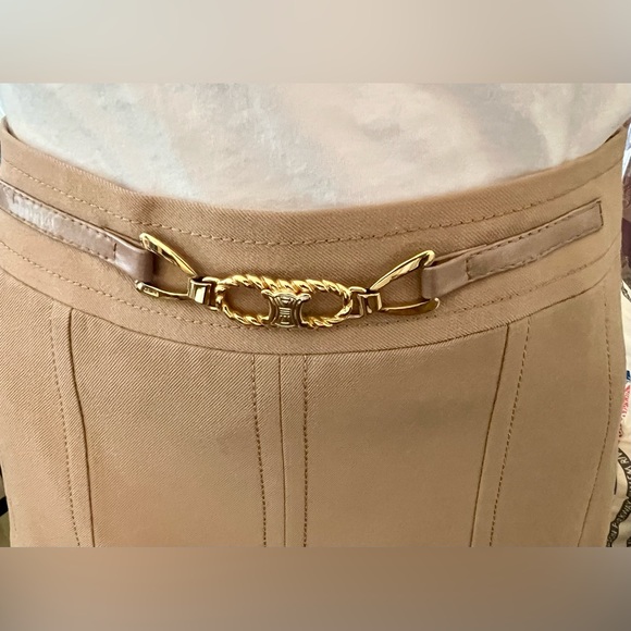 Vintage Celine Classic 1970s Tan Skirt with Gold Horsebit Accents - Picture 6 of 11
